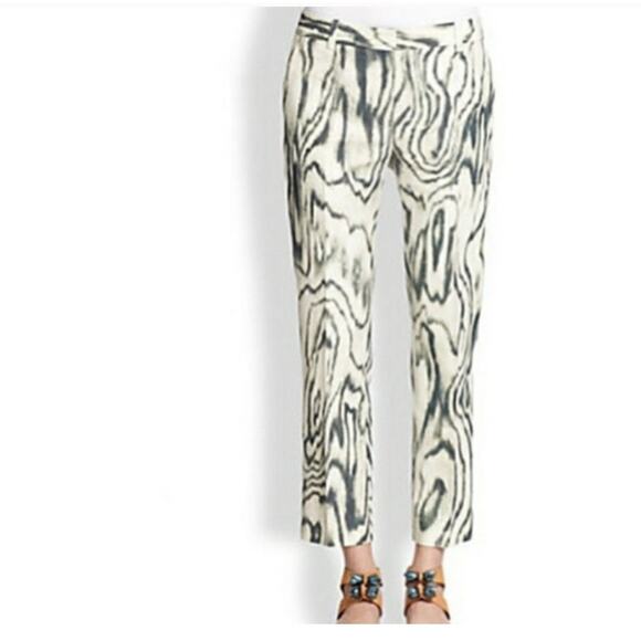 3.1 Phillip Lim Olive Green & Cream Woodgrain Printed Cropped Chino Pant - Picture 1 of 8